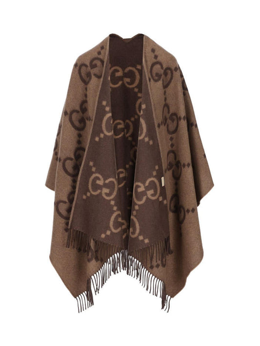 Brown Vintage Wool Jacquard Cape mysite