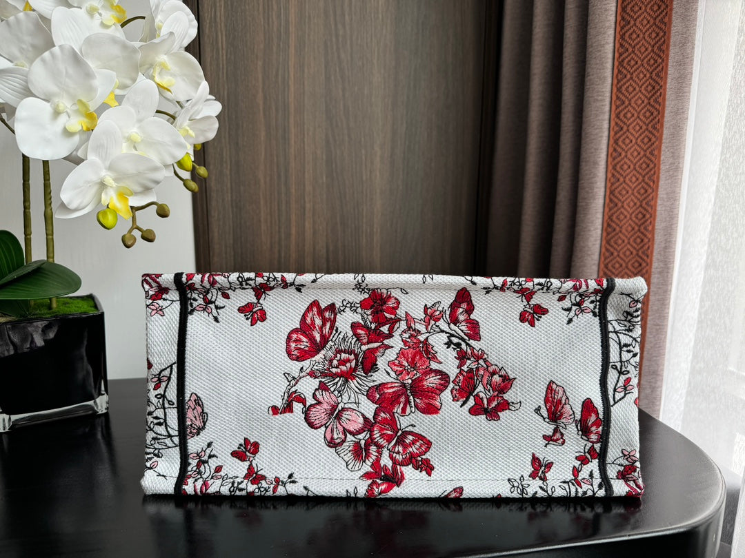 Medium CD Book Tote 36cm White and Red Heart Butterfly Embroidery mysite