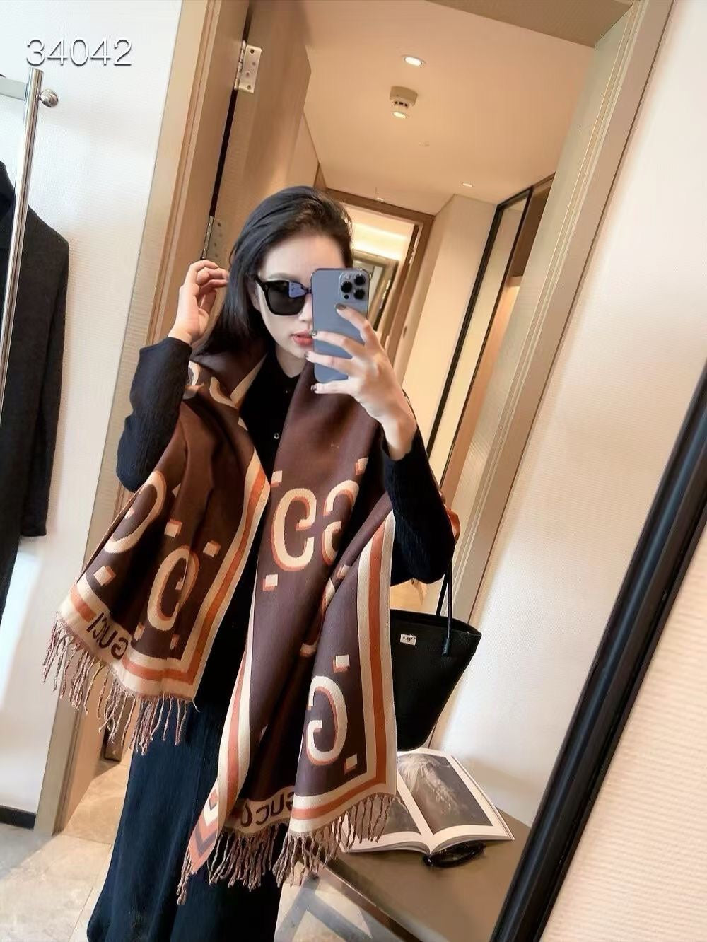 Color Block Logo Jacquard Cashmere Scarf-01 mysite