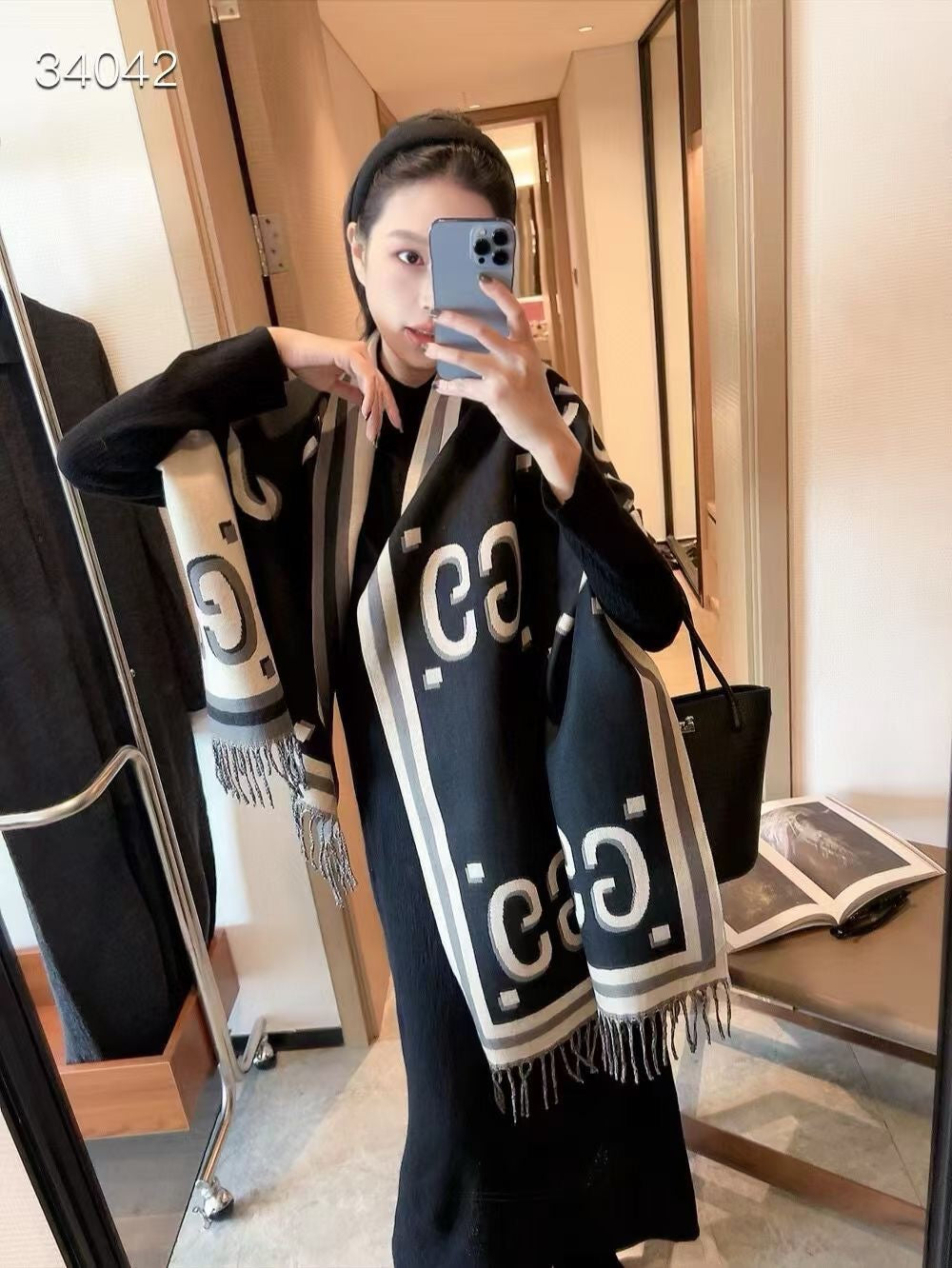 Color Block Logo Jacquard Cashmere Scarf-01 mysite