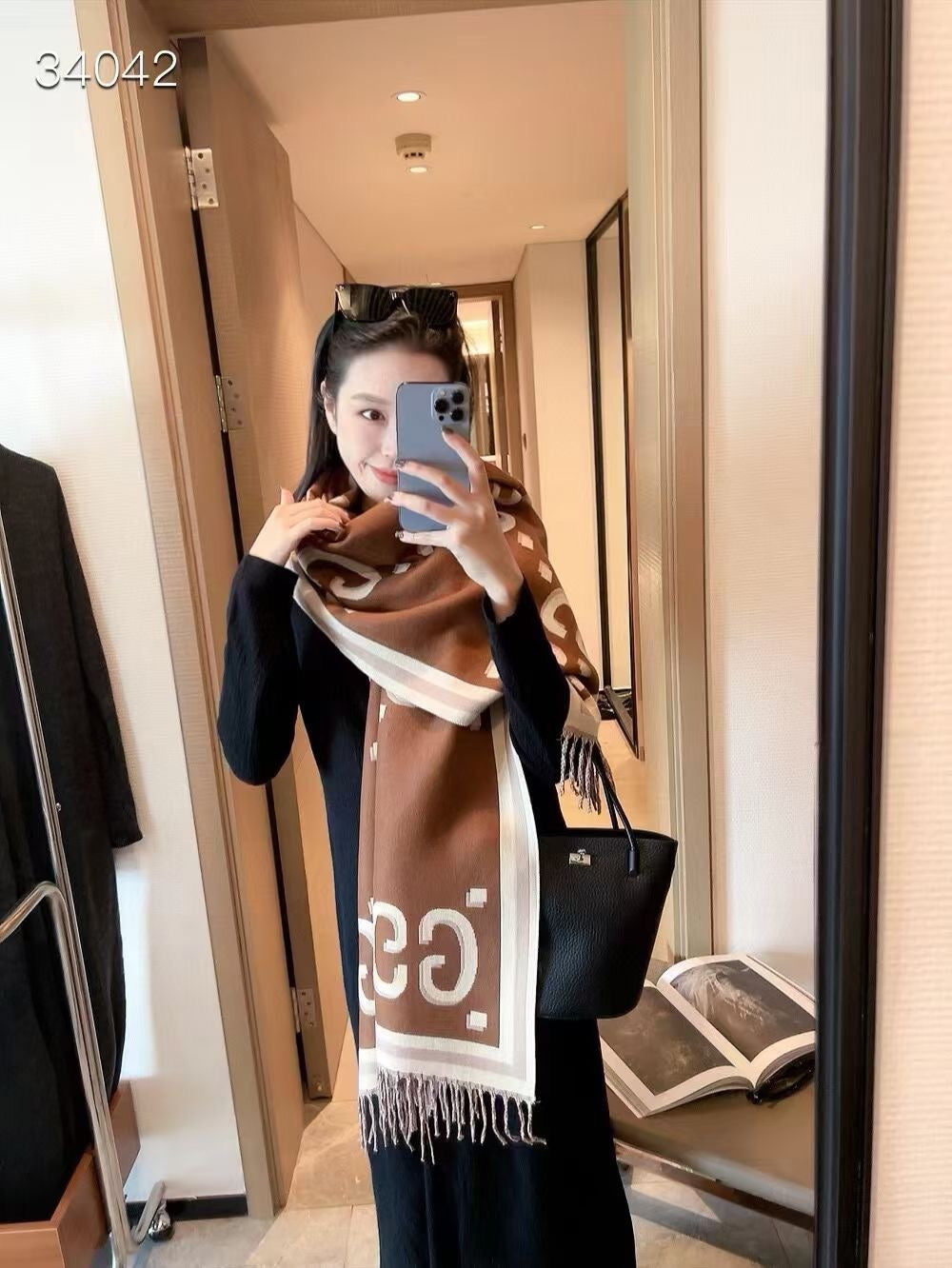 Color Block Logo Jacquard Cashmere Scarf-01 mysite