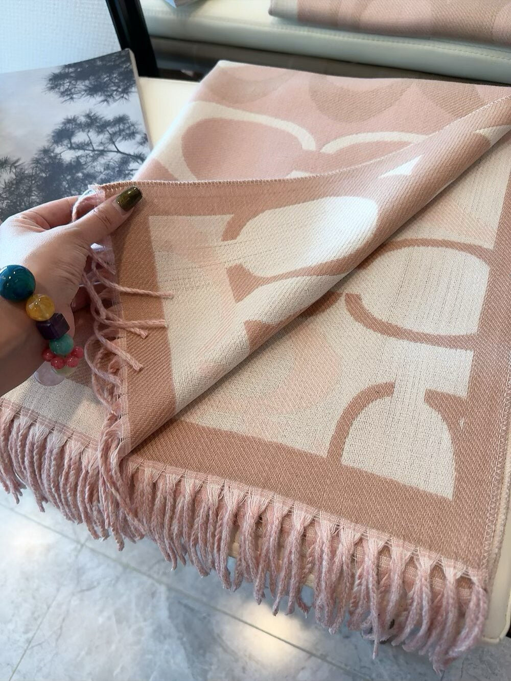 Simple Monogram Cashmere Fringed Scarf-10 mysite