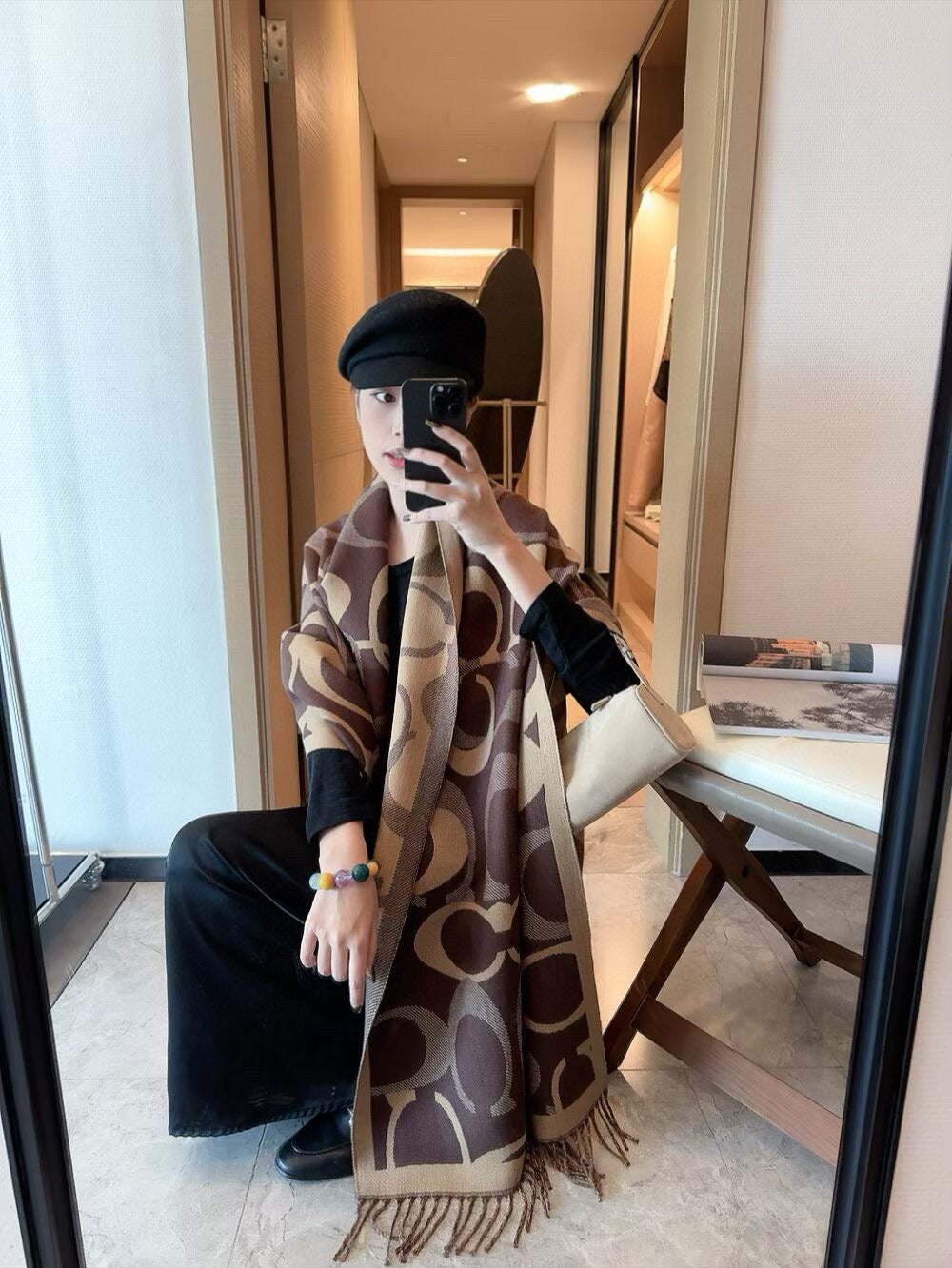 Simple Monogram Cashmere Fringed Scarf-10 mysite