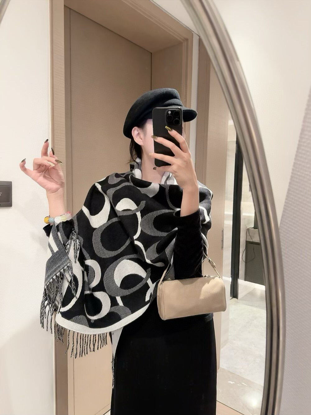 Simple Monogram Cashmere Fringed Scarf-10 mysite