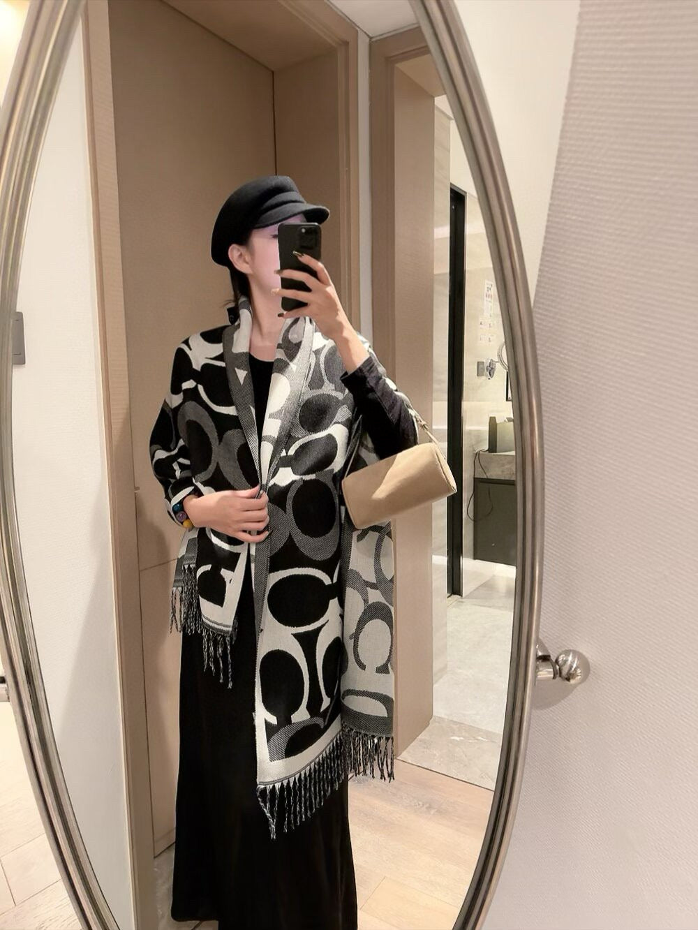 Simple Monogram Cashmere Fringed Scarf-10 mysite