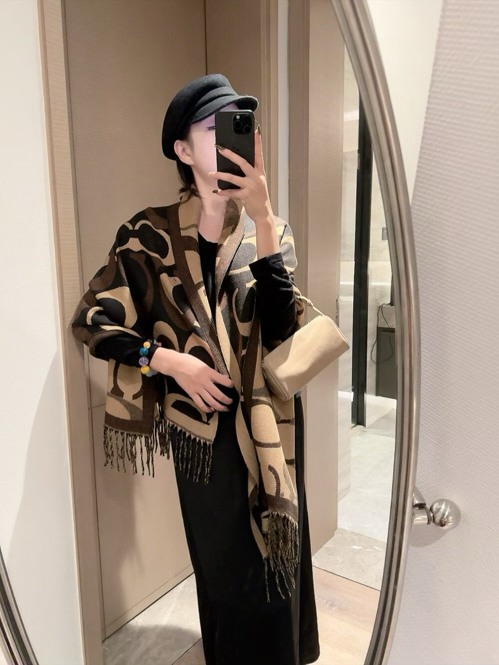 Simple Monogram Cashmere Fringed Scarf-10 mysite