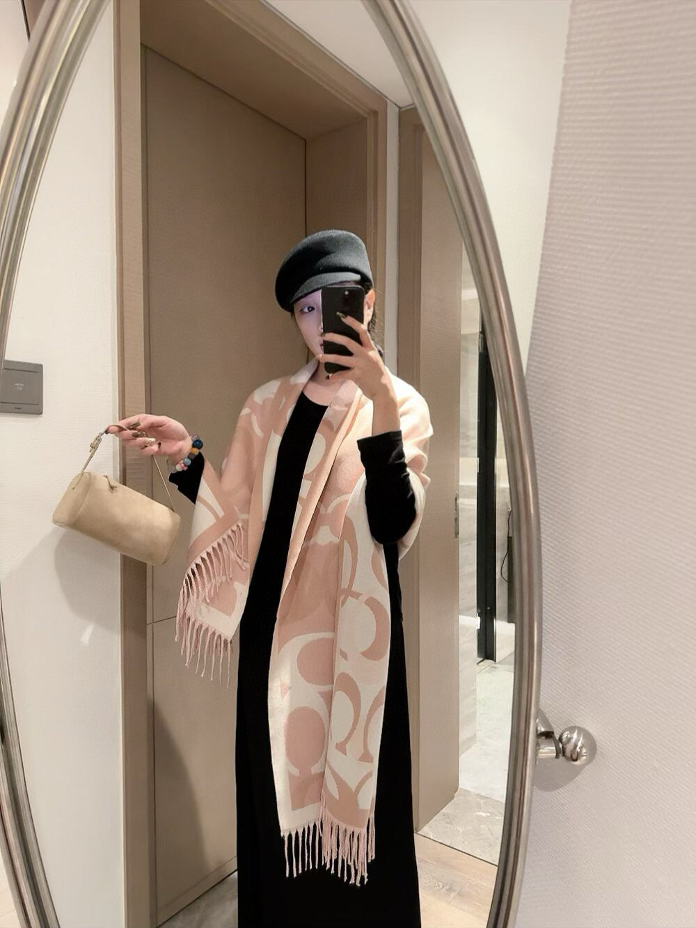 Simple Monogram Cashmere Fringed Scarf-10 mysite