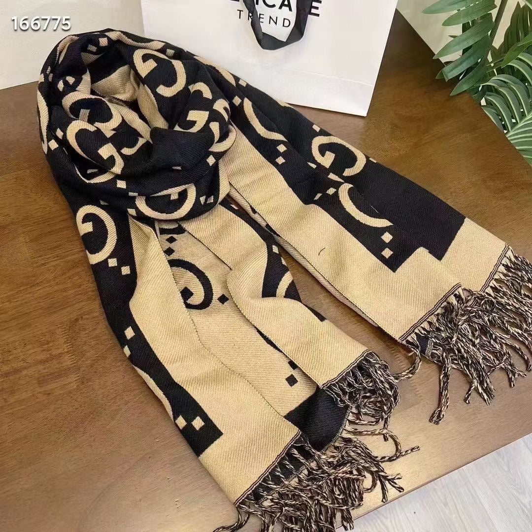 F-letter Cashmere Fringed Scarf Shawl-12 mysite