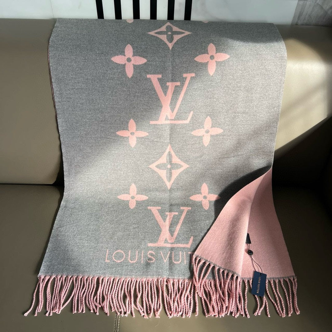 Plaid Panel Monogram Cashmere Scarf Shawl-13 mysite