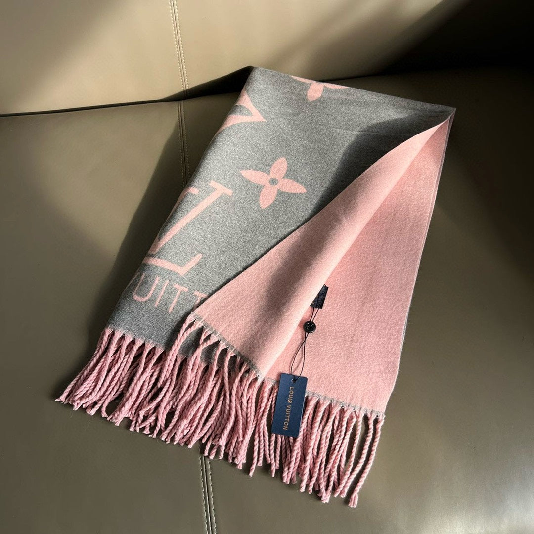 Plaid Panel Monogram Cashmere Scarf Shawl-13 mysite