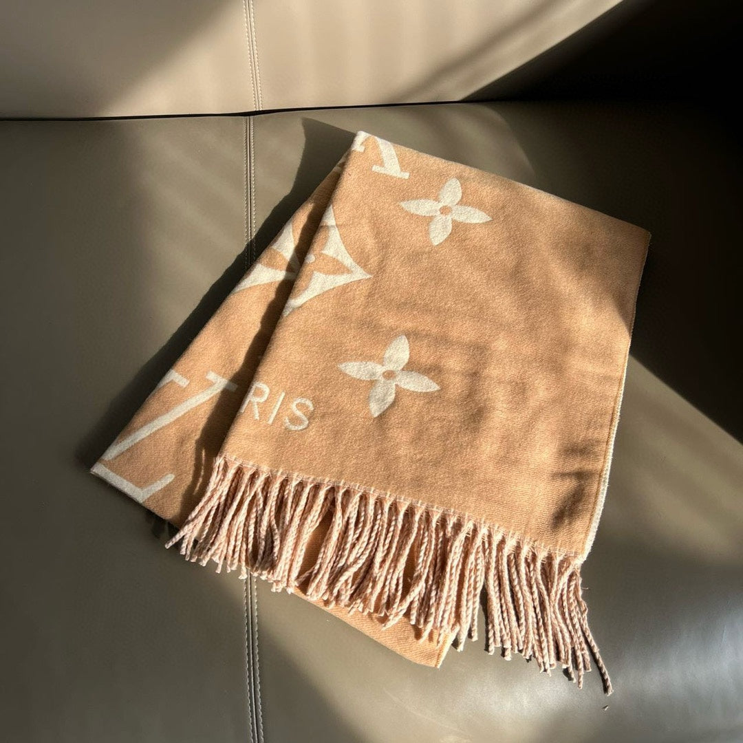 Plaid Panel Monogram Cashmere Scarf Shawl-13 mysite