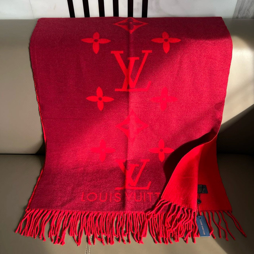 Plaid Panel Monogram Cashmere Scarf Shawl-13 mysite