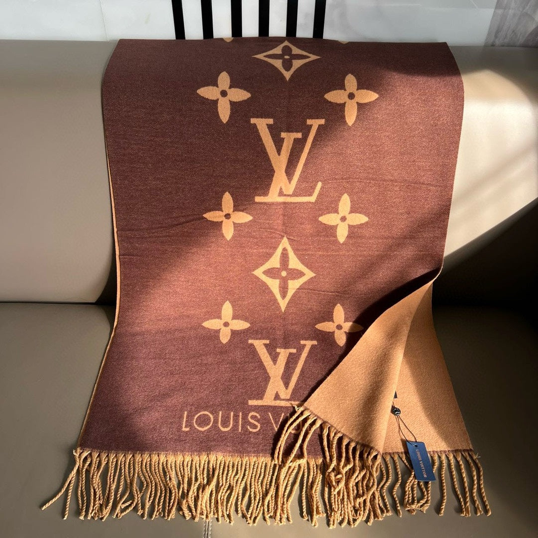 Plaid Panel Monogram Cashmere Scarf Shawl-13 mysite