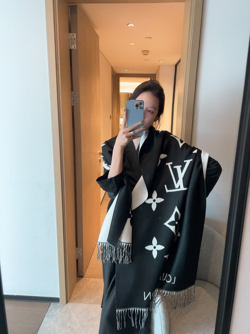 Cashmere Double Embroidered Vertical Knit Scarf-18 mysite