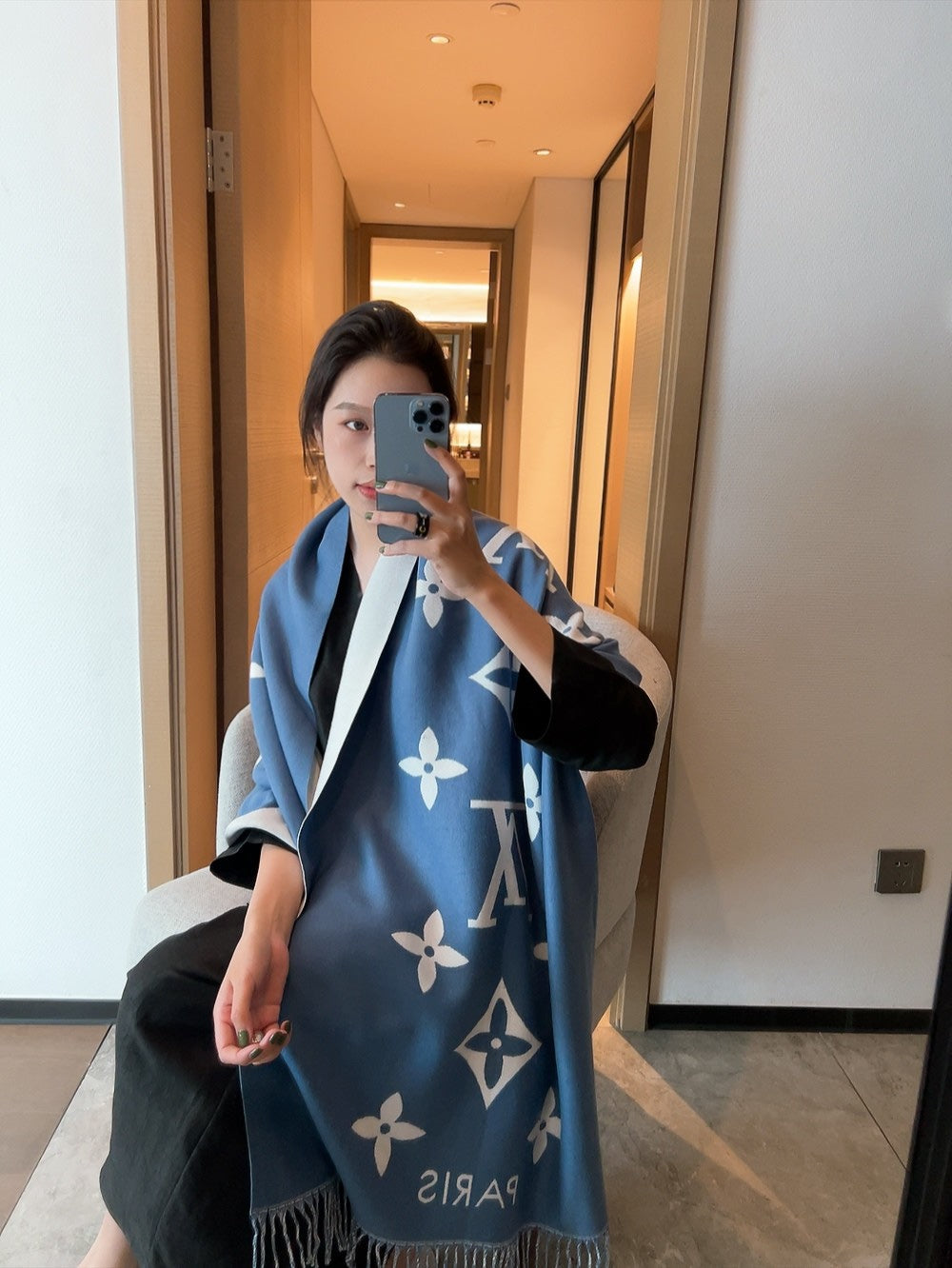 Cashmere Double Embroidered Vertical Knit Scarf-18 mysite