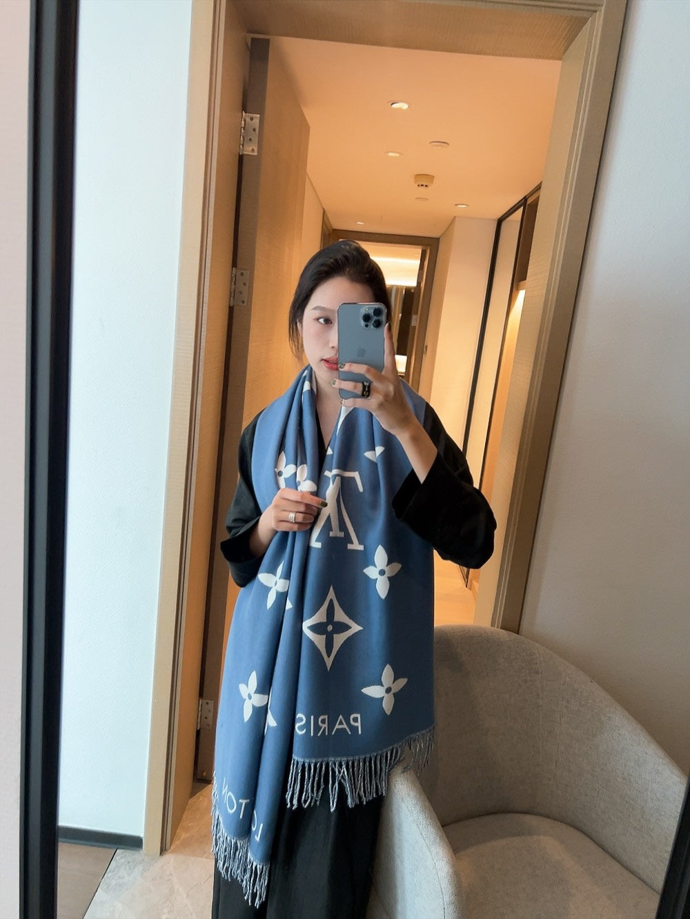 Cashmere Double Embroidered Vertical Knit Scarf-18 mysite