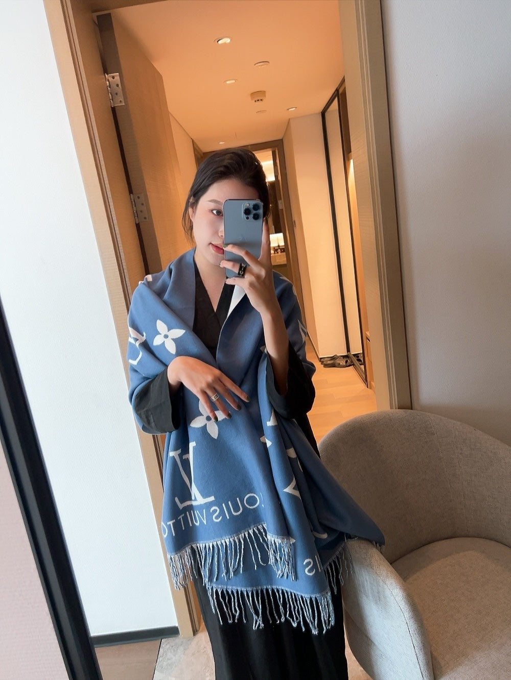 Cashmere Double Embroidered Vertical Knit Scarf-18 mysite