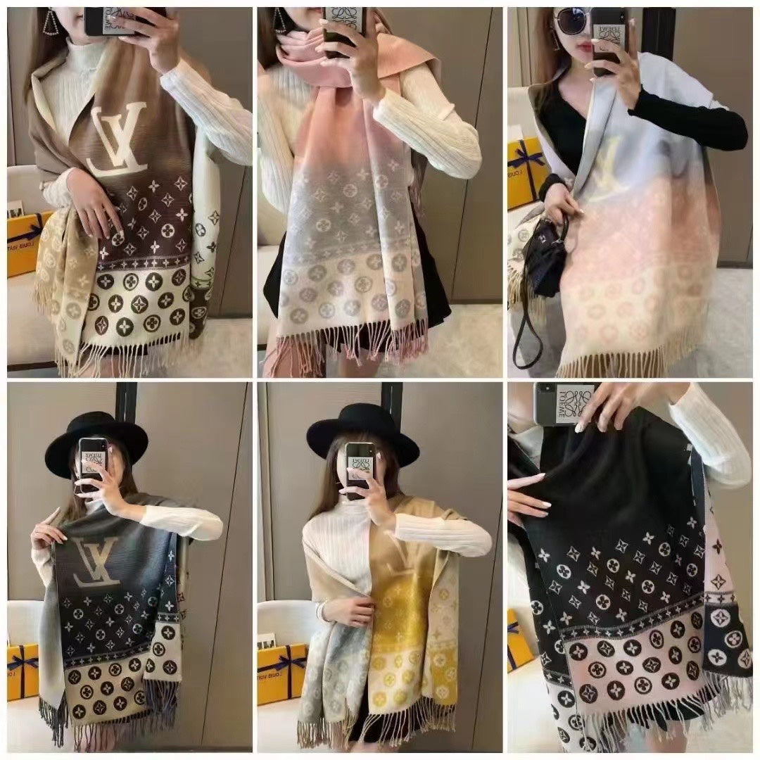 Two-Tone Monogram Jacquard Cashmere Scarf-24 mysite