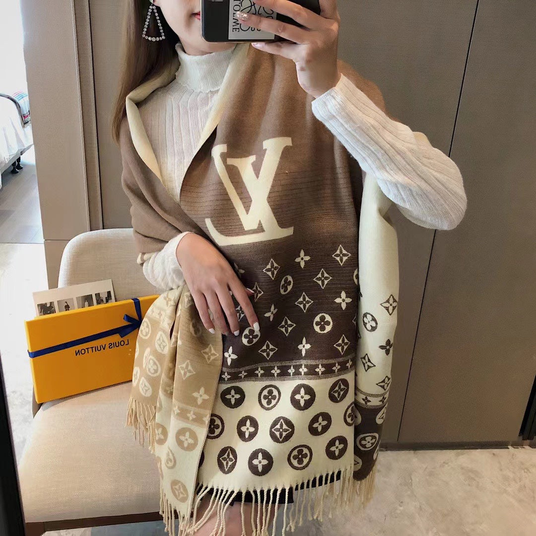 Two-Tone Monogram Jacquard Cashmere Scarf-24 mysite