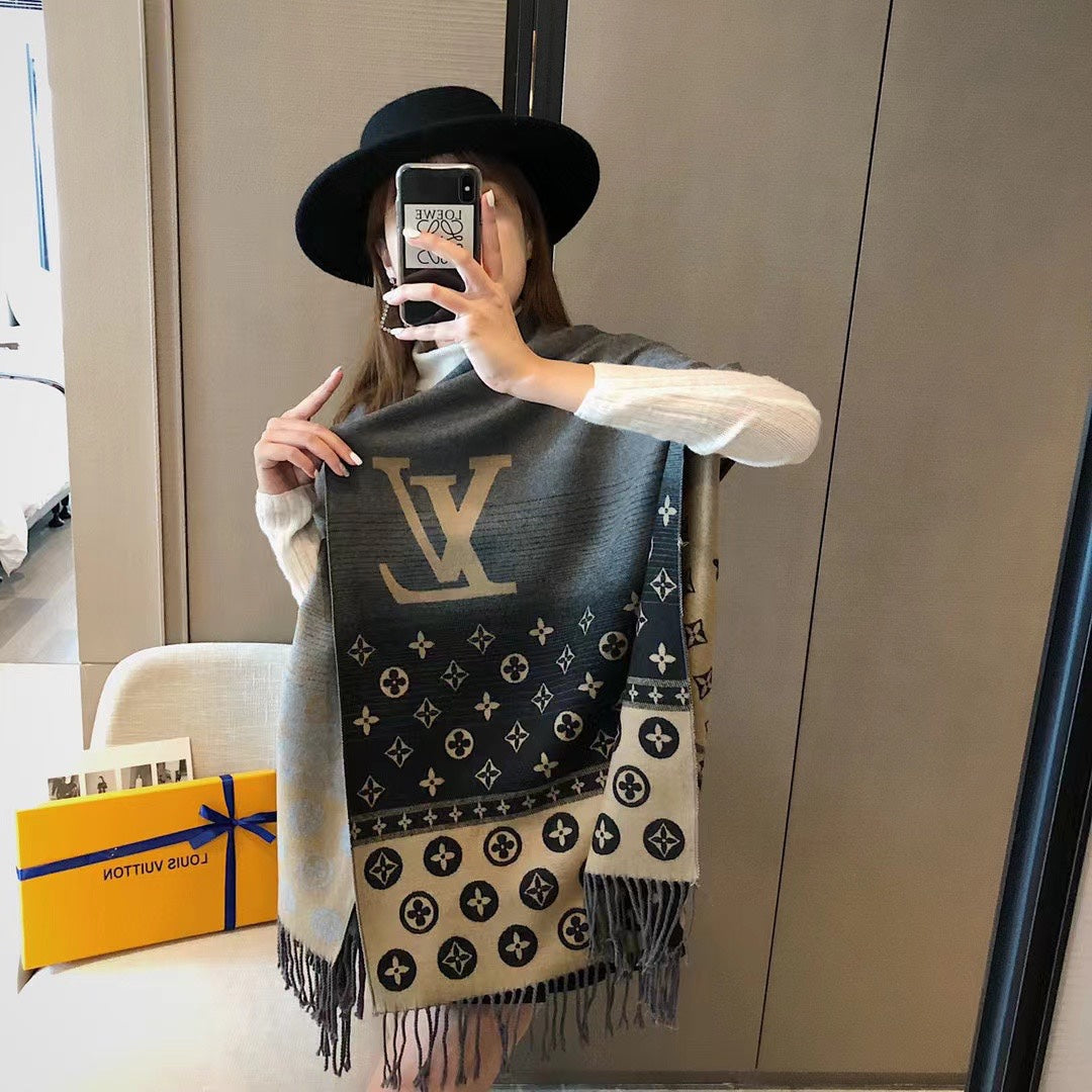 Two-Tone Monogram Jacquard Cashmere Scarf-24 mysite