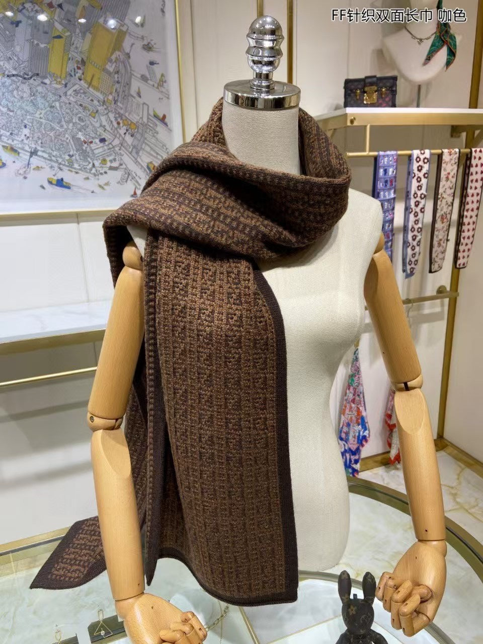 Trendy monogram jacquard fringed scarf-26 mysite